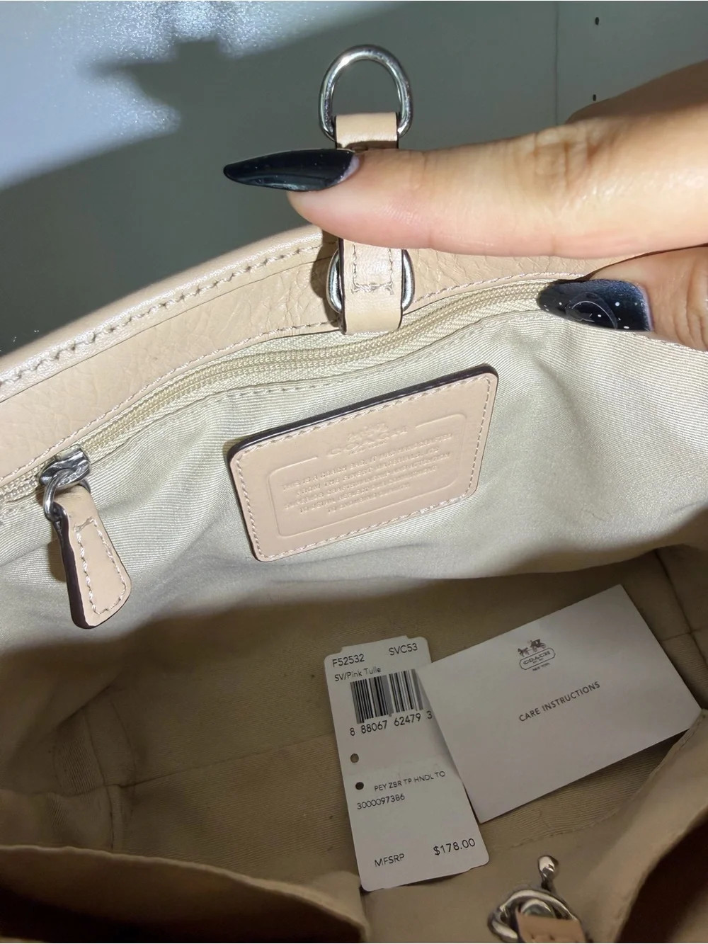 Coach Pink and White Zebra-Print Canvas Mini Tote with Tan Leather Trim - Picture 5 of 7